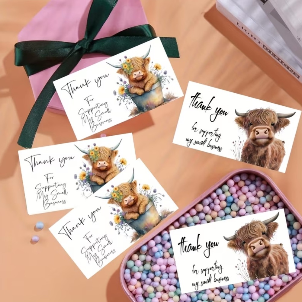 Highland Cow Thank You Cards Adorable NEW 50 cards - Picture 3 of 7